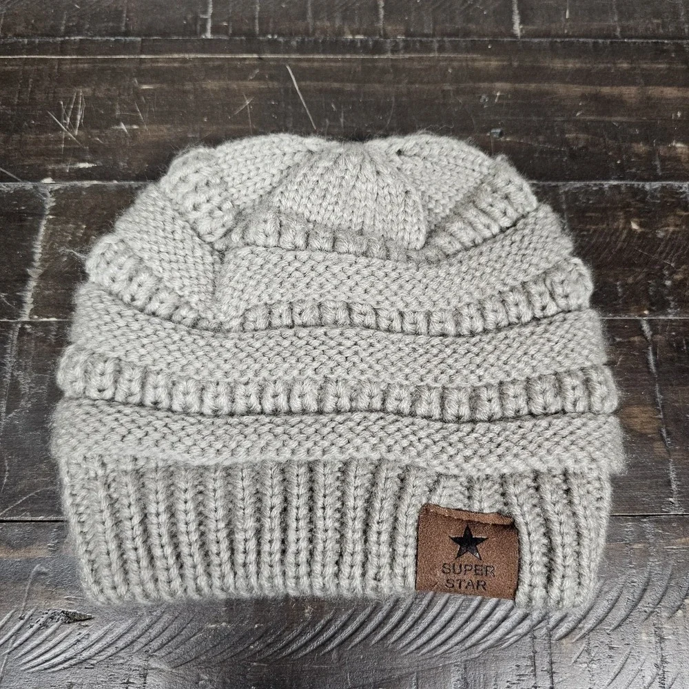 Lot‎ Of 3 Baby Toddler Winter Hats Blue Gray Brown Crochet Football